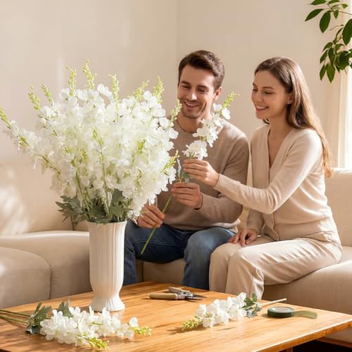 42 Pcs White Delphinium Artificial Flower Bulk (34.25" / White)