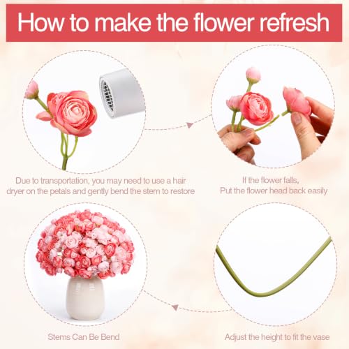 48 Pcs Ranunculus Artificial Flower (Pink, Dark Pink)