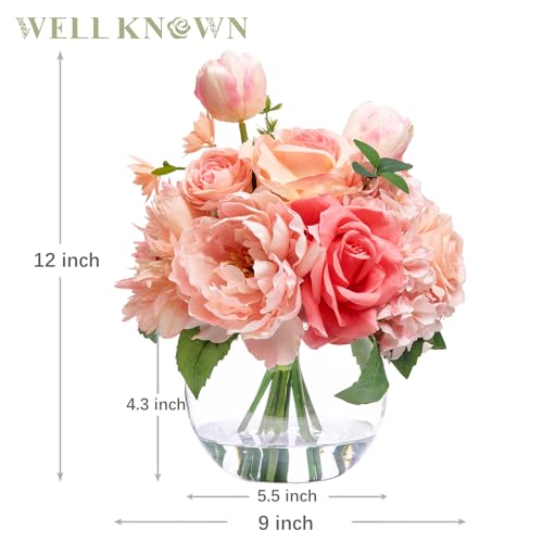 Artificial Flowers in Vase with Fake Water (Peach Pink Mixed)