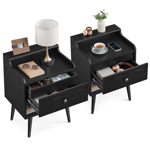 Nightstands Set of 2 (Ebony Black / 15.7"D x 19.7"W x 27.4"H-Mid-Century)