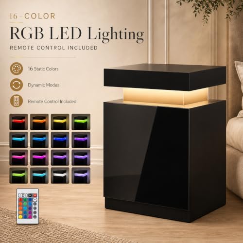 Nightstand Set of 2 with RGB LED Lights (Black / 17.7 inch-2P)