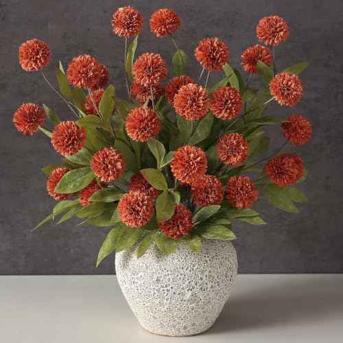 6 Pcs 27" Artificial Fall Pompon Mum Flower Stems for Vase (Orange)