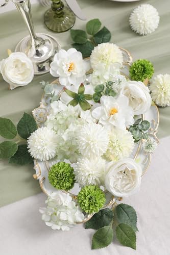 Artificial Flowers Combo for DIY Centerpieces Arrangements Wedding Bridal Bouquet Baby Shower Cake Flower Home Decor (White&green)