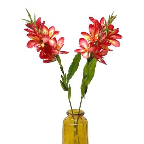 2Pcs 42.5" Artificial Canna Lily Flowers Fake Tropical Canna Plants Red (Red)