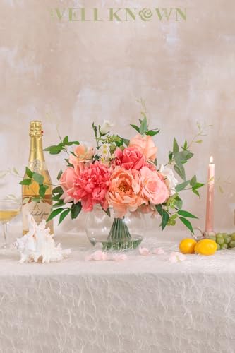 Artificial Flowers in Vase with Fake Water (Coral & Peach Plus)