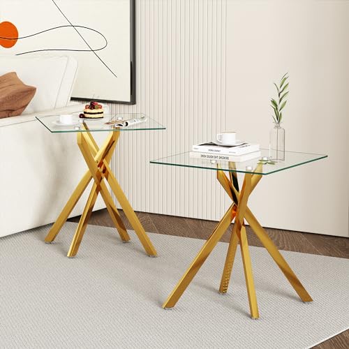 Glass Side Table Set of 2 (Gold)