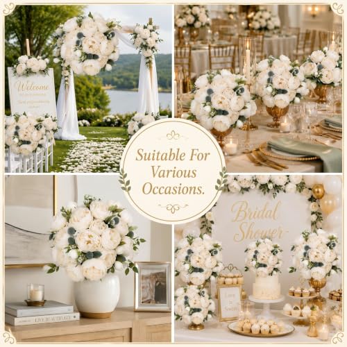 24 Bundles Artificial Peonies Flowers (White)