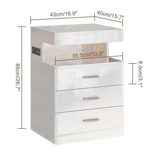 Led Nightstand with Hidden Space & Charging Station (White)