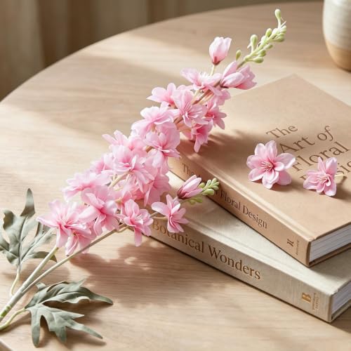 16Pcs Pink Delphinium Artificial Flower 33.5'' Long Stem Silk Pink Flowers (Pink)