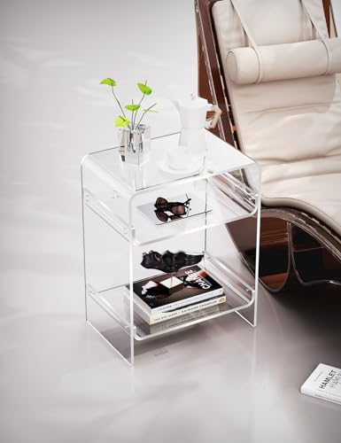 Acrylic Record Player Table with Storage Shelf (Clear / Large)