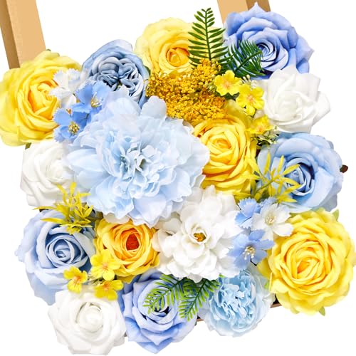 Artificial Blue & Yellow Flowers (Yellow and Light Blue / 1 Box)