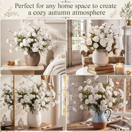 Rivrlive 12 Pcs Artificial Ranunculus Flowers (Cream)