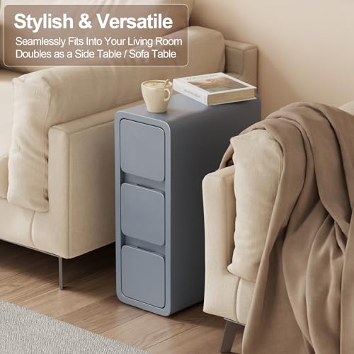 Narrow Bedside Table (7.9"W / Dark Gray (3 Drawers))