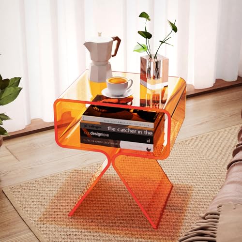 Acrylic Nightstand Bedside Side Table (Orange)