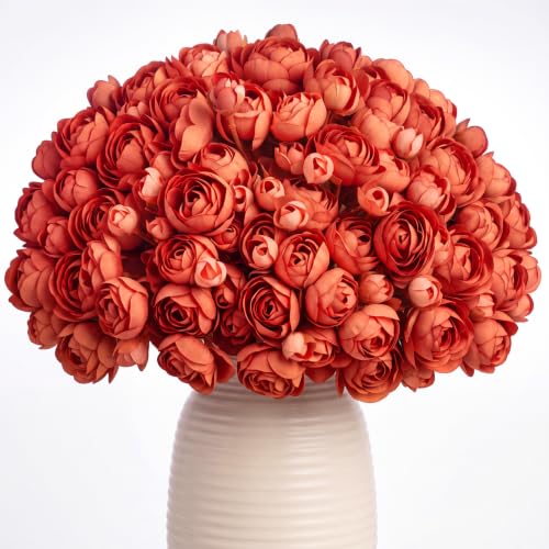 48 Pcs Ranunculus Artificial Flower (Orange-red)