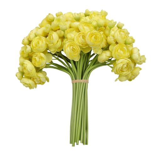 32Pcs Yellow Ranunculus Artificial Flowers for DIY Home Wedding (Yellow)