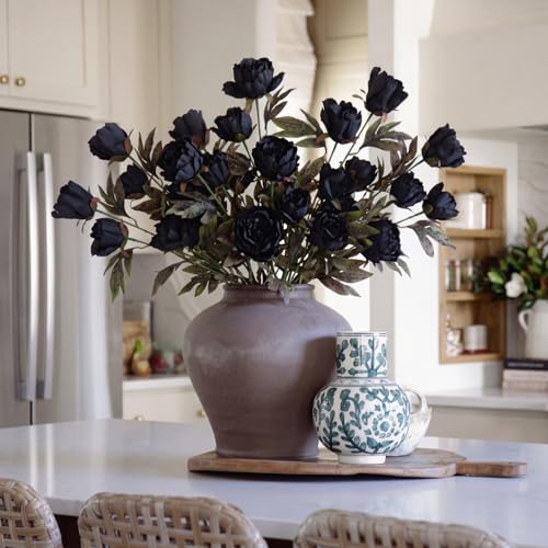 Faux Silk Peony Artificial Flowers Stem for Vase (Black)