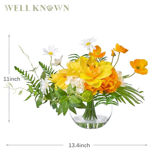 Artificial Silk Flowers in Glass Vase for Dining Table Decor (Tropical Orange)