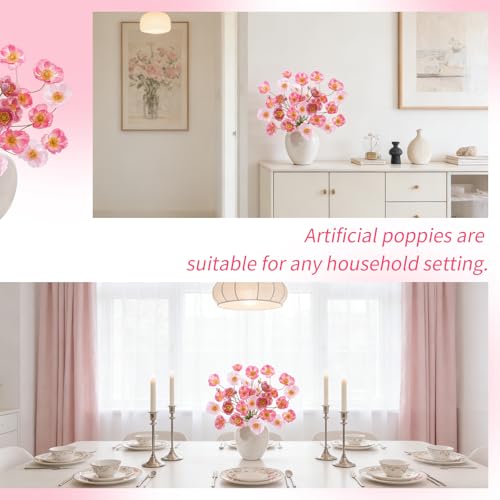 12PCS 36Heads Artificial Poppy Flowers with Stems (Light Pink+rose Pink+light Purple)
