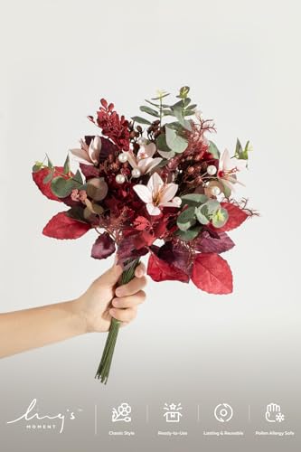 Artificial Greenery Stems Box Set (Red-burgundy & Dusty Rose)