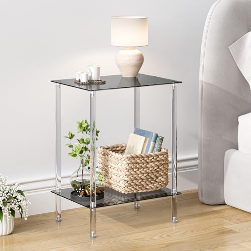 Tempered Glass Side Table (Black / 2 tier Normal)
