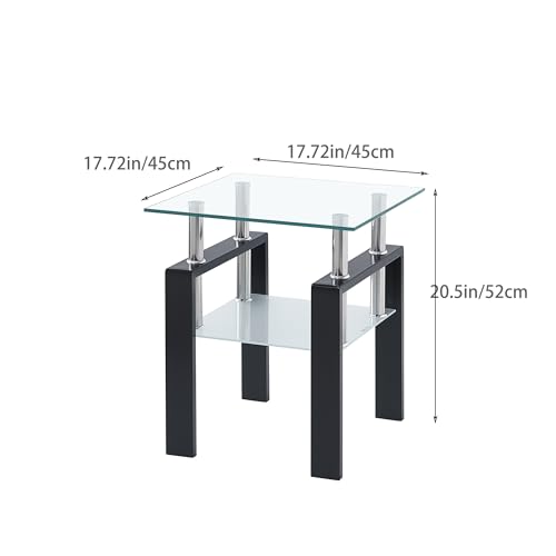 Set of 2 Modern Glass End Tables (Clear Top With Black Leg)
