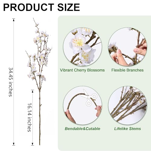 6 PCS Artificial Cherry Blossom Branches Spring Indoor Decoration (A-white)