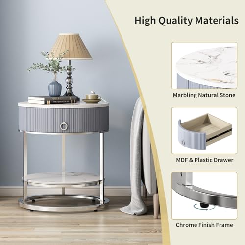 End Table with Sintered Stone Tabletop (Silver)