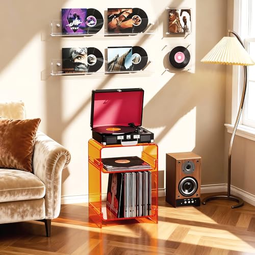 Acrylic Record Player Table with Storage Shelf (Orange / Medium)