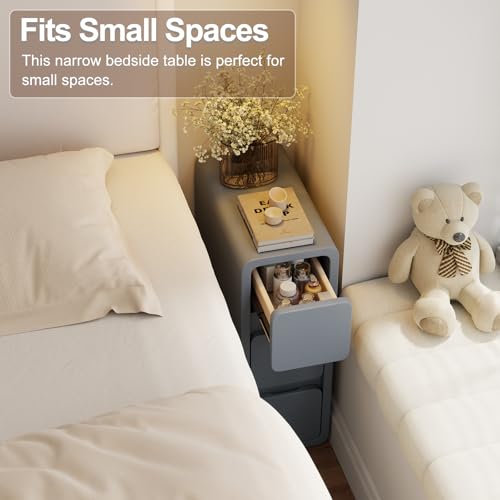 Narrow Bedside Table (7.9"W / Dark Gray (3 Drawers))