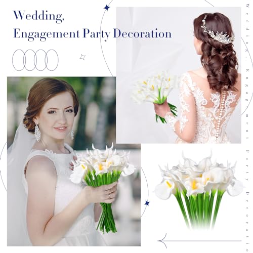 100 Pcs Fake White Calla Lily Flower for Wedding 13.4" Real Lifelike Artificial Calla Lily Bouquet Faux Flower for Home Kitchen Bride Shower Party Decorations