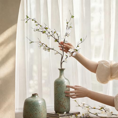 Artificial Plum Blossom Fake Cherry Blossom Branches Fake Flowers Artificial Flowers 4PCS 35.4'' Long Stem Artificial Flowers for Tall Vase Silk Flowers for Indoor Home Decor (White)