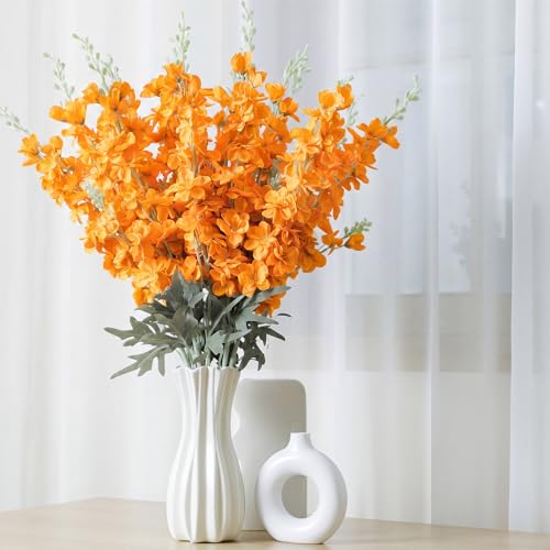 24 Pcs Orange Delphinium Artificial Flower Bulk (34.25" / Orange)