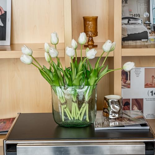 15pcs Artificial Tulips Flowers (15pcs White (No Vase))