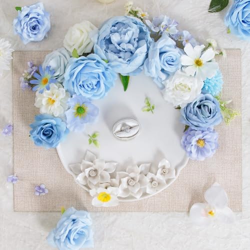 Baby Blue Artificial Flowers Box Combo Wedding Decor (Light Blue)