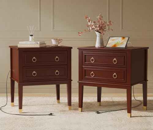 27.6 Inch Tall Nightstand with Charging Station (Brown)