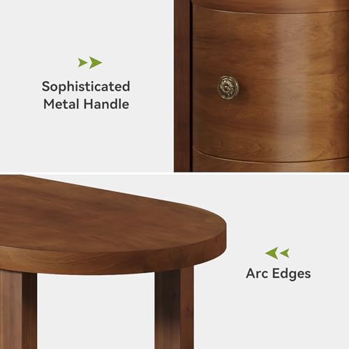 Solid Wood End Table Set 2 with 2 Drawers & Open Shelf (Vintage Brown)