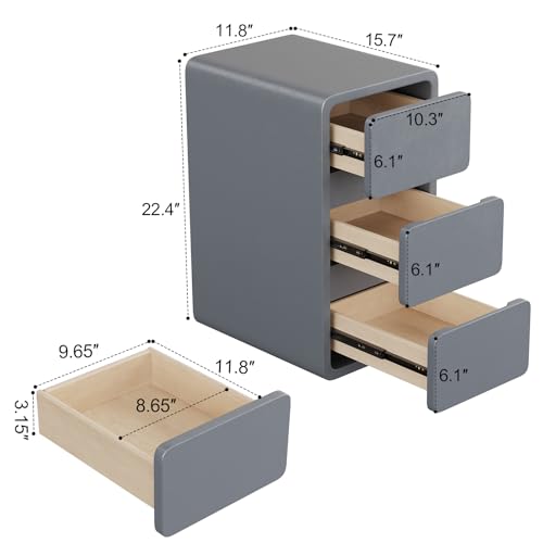 Narrow Bedside Table (11.8"W / Dark Gray (3 Drawers))