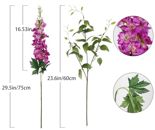 Fuschia Pink Flowers Artificial Delphinium Combo Clematis Greenery Silk Flowers 8pcs Long Stem Hot Pink Flowers for Tall Vase Artificial Snapdragon Flowers for Vases for Decoration (Fuschia)