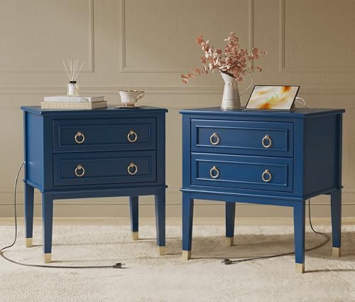 27.6 Inch Tall Nightstand with Charging Station (Prussian Blue)