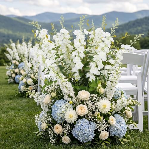 20PCS 33.5" White Artificial Delphinium Flowers with Clematis Greenery