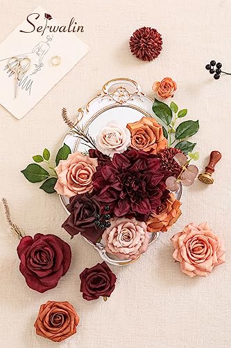 Artificial Fall Flowers (Burgundy Orange / 1 Box)