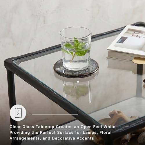 Modern Glass and Marble End Table (Antique Black)