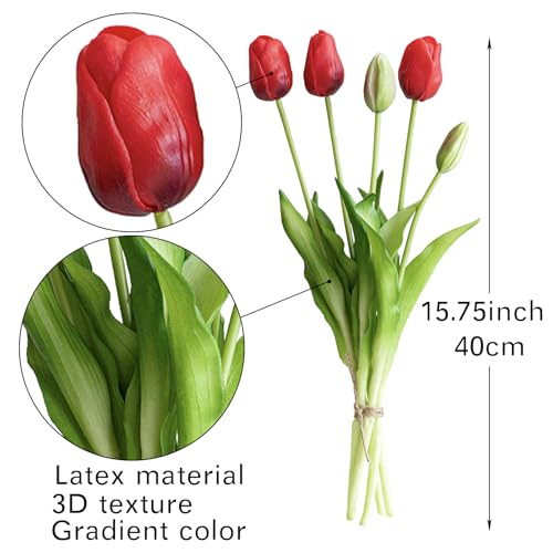15pcs Artificial Tulips Flowers (15pcs Red (No Vase))
