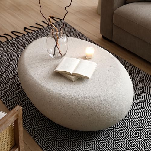 43" Fiberglass Elliptical Matte Coffee Table with Round Edge Design (Cream White / 43"(Elliptical))