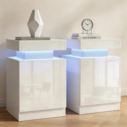 LED Nightstands Set of 2 (White / 15 inch-2P)