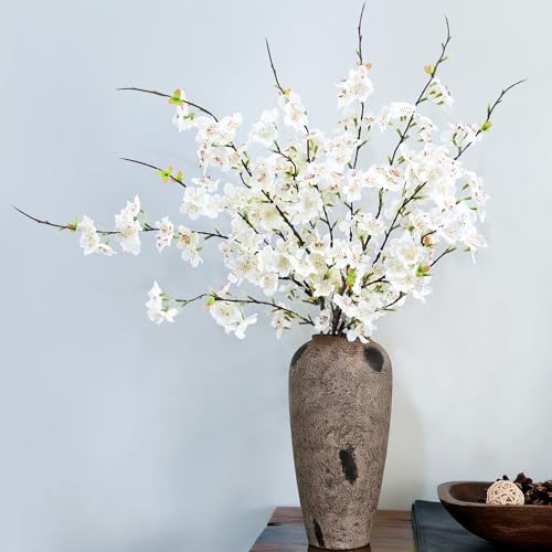 Artificial Cherry Blossom Branches Decor 6 PCS Fake Flowers Indoor (6pcs-29.92 Inch White)