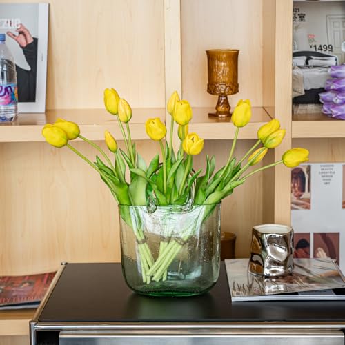15pcs Artificial Tulips Flowers (15pcs Yellow (No Vase))