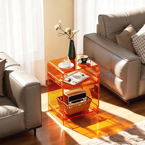Acrylic Record Player Table with Storage Shelf (Orange / Medium)
