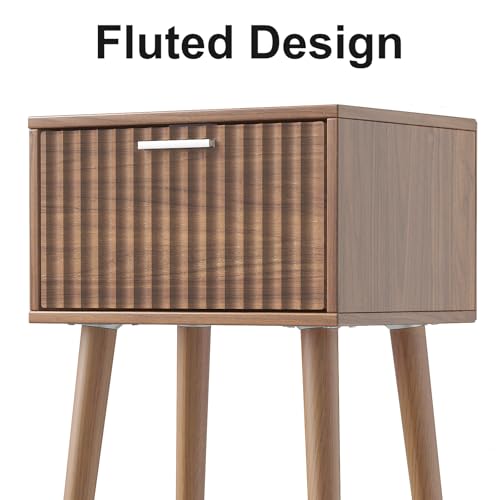 Nightstands Set of 2 (Rustic Brown / Fluted Style)